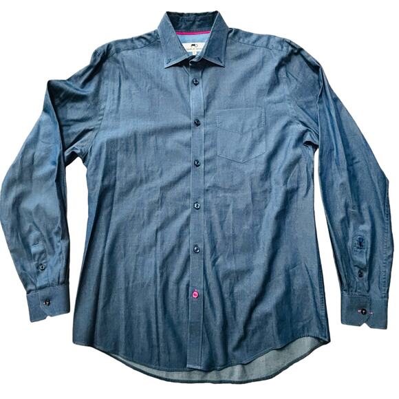Moods of Norway Solid Blue Gray Button Down Men’s Size Large** - Picture 1 of 8